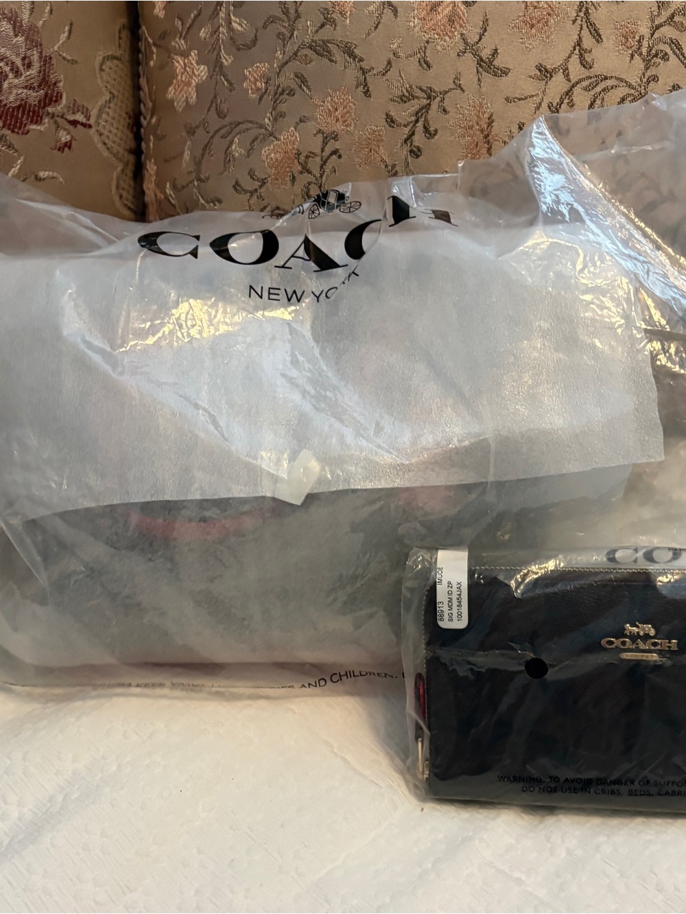 Coach Brown Signature Alice Tote with Brown/Watermelon Pink Trim and Wallet set - Picture 11 of 11